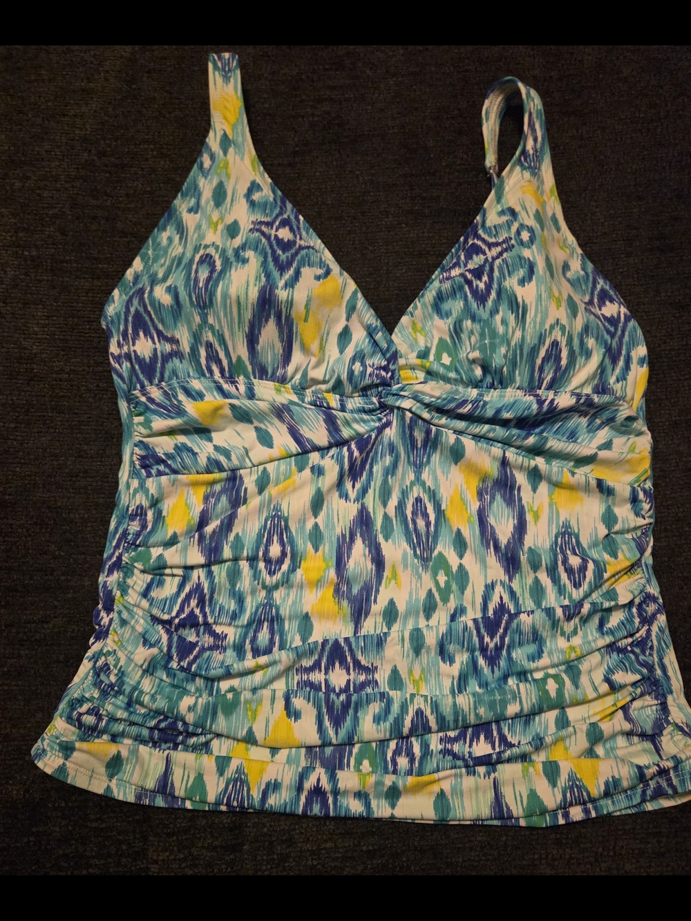 La Blanca Blue Teal Yellow Print Tankini Top. Size L